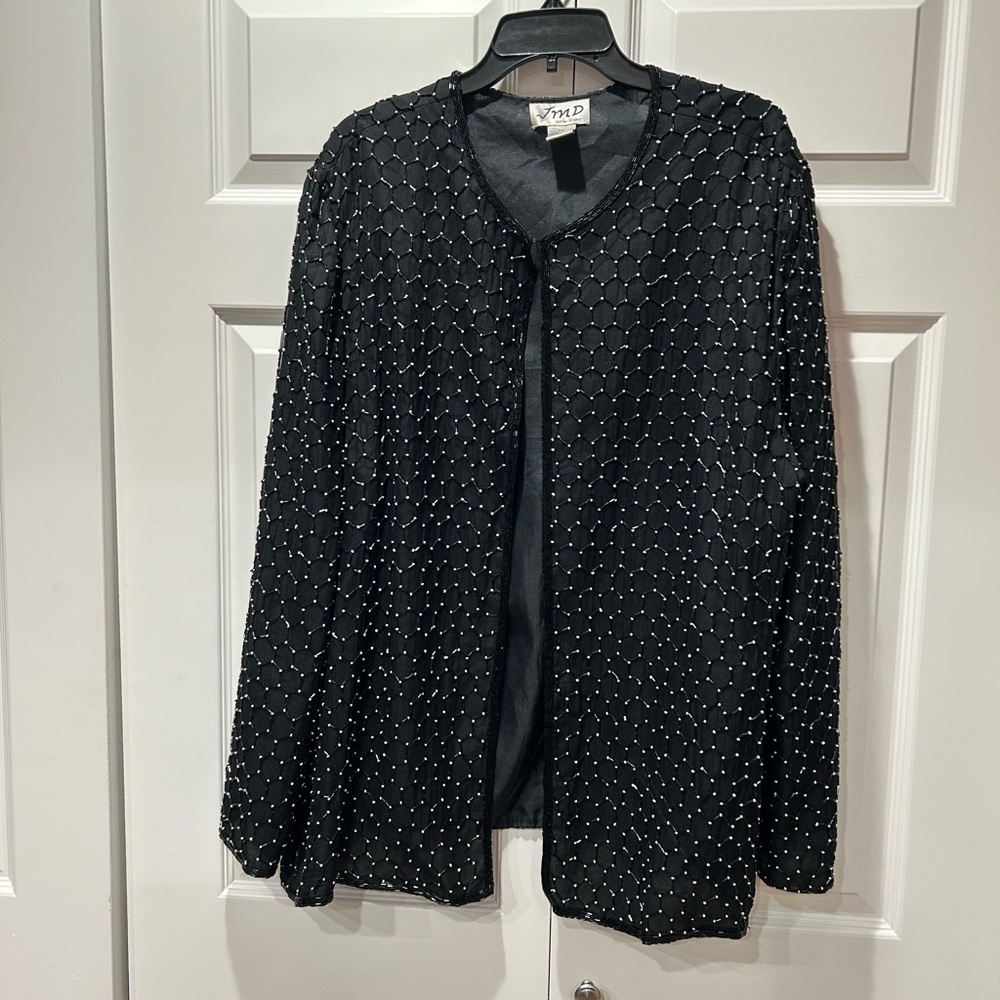 Laurence Kazar Silk Black Beaded Jacket Size 3X EUC